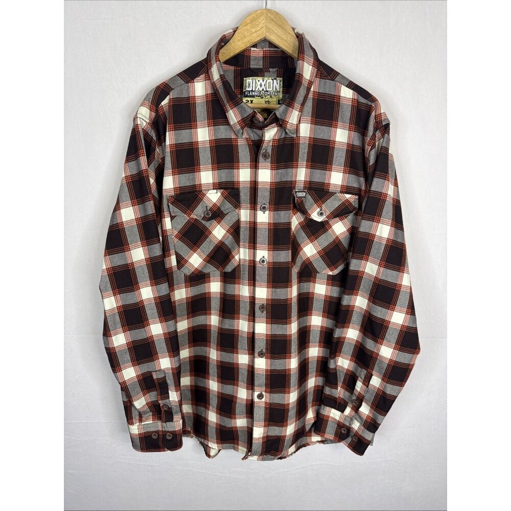 Dixon Flannel Company Plaid Flannel Shirt Men’s 2XL Brown Orange Gray Sidecar